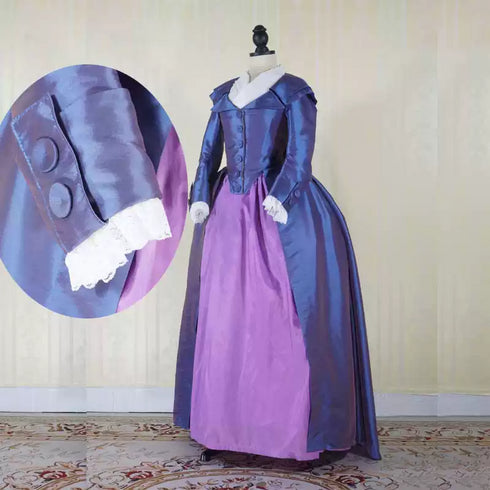 Royal Blue and Purple Rococo Gown with Buttoned Bodice - 18th Century Ball Gown - Plus Size